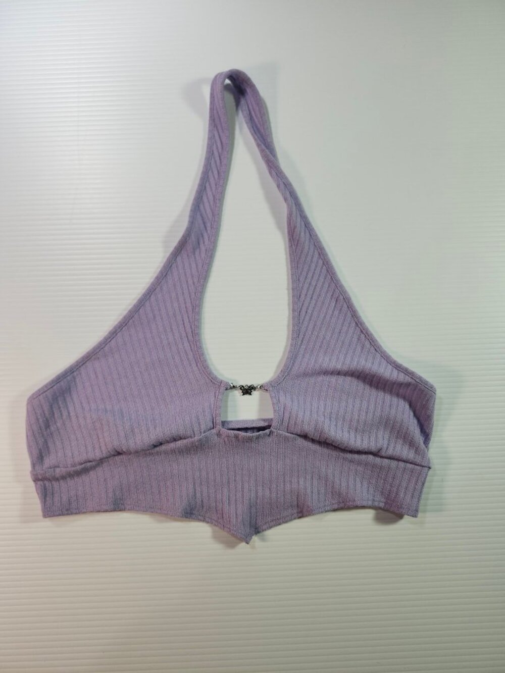 SHEIN Lavender Ribbed Halter Crop Top Size L